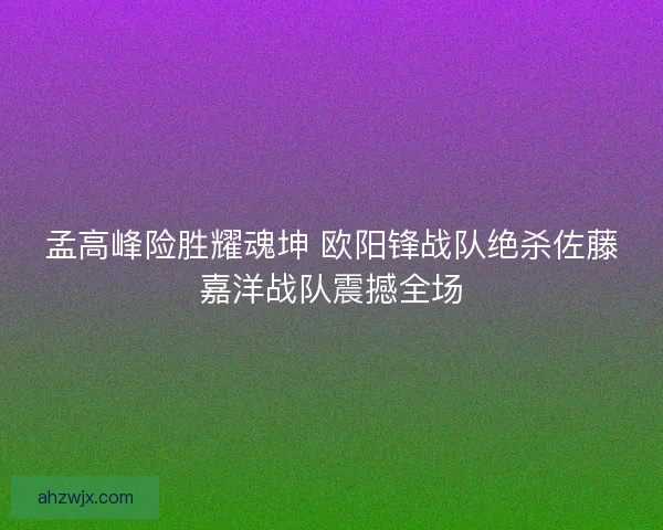 孟高峰险胜耀魂坤 欧阳锋战队绝杀佐藤嘉洋战队震撼全场